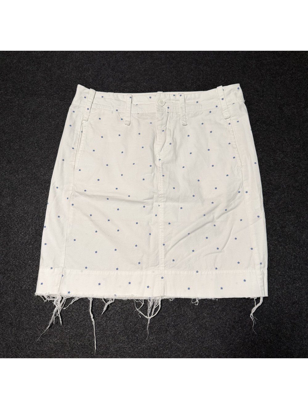 G1 Goods Twill White & Blue Star Print Raw Hem Denim Skirt Size 2 Mini Skirt